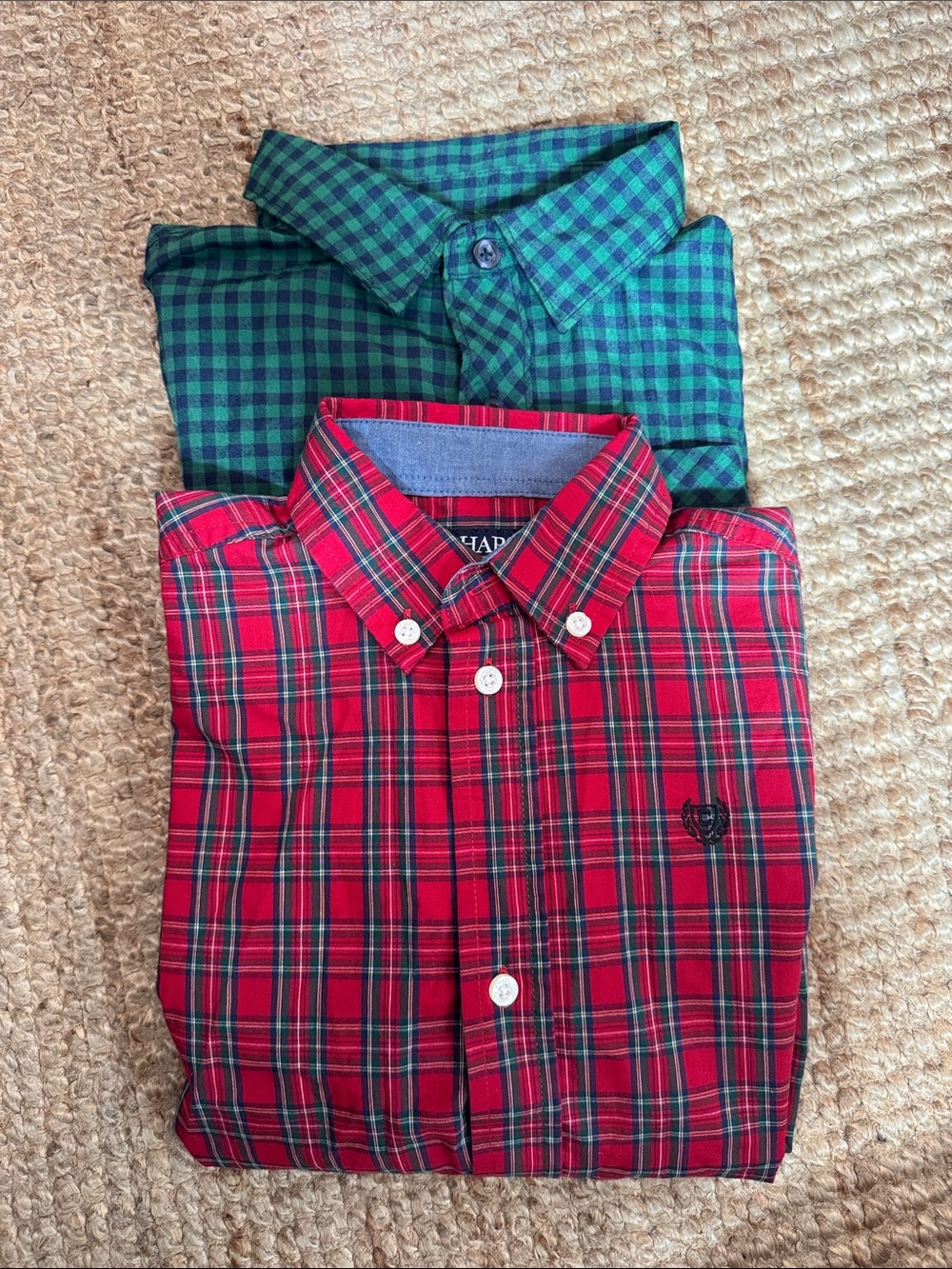 Chaps Boys Plaid Button-Down Shirt & Green check Bold Blue shirt Size 6/7